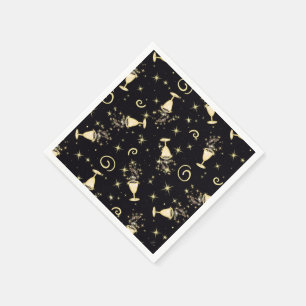 Serviette En Papier Fête étincelante Gold & Black Cocktails&Stars
