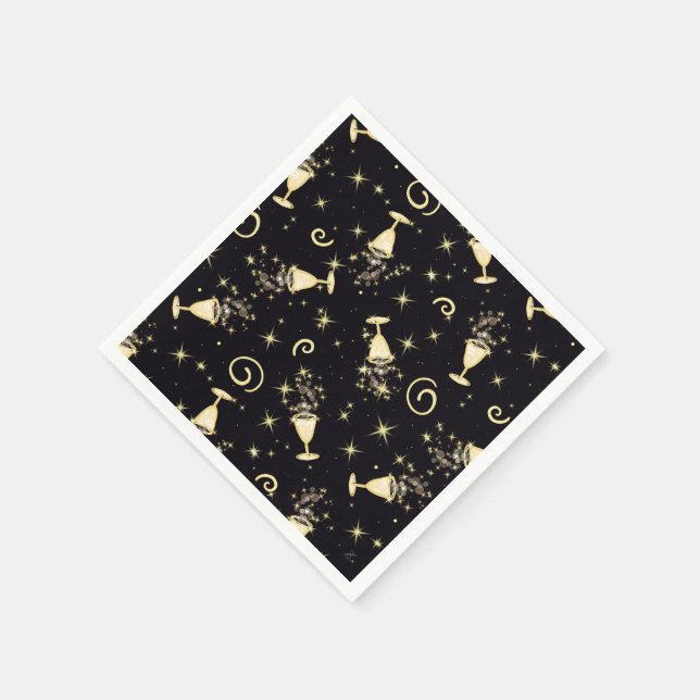 Serviette En Papier Fête étincelante Gold & Black Cocktails&Stars (Coin)