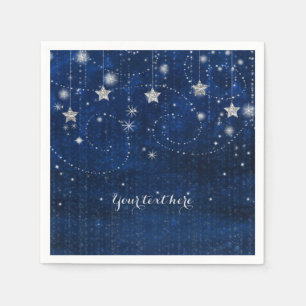 Serviette En Papier Fête fantaisiste céleste étoilée bleue et argentée