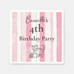 Serviette En Papier Fête Fille Personnalisée Rose Vintage Chat Anniver