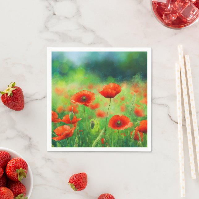 Serviette En Papier Fête florale du coquelicot rouge (En situation)