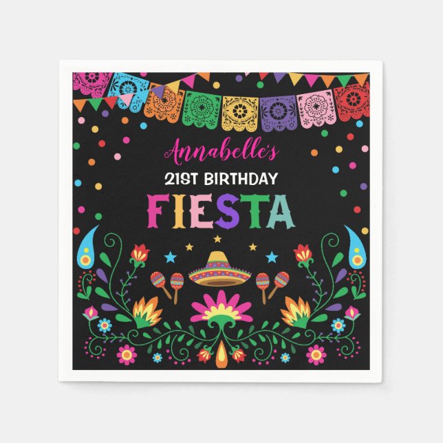 Serviette En Papier Fête Florale mexicaine : fête d'anniversaire (Devant)