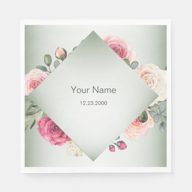 Serviette En Papier Fête géométrique rustique florale rose verte (Devant)