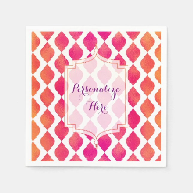 Serviette En Papier Fête glamour marocaine arabe rose et orange (Devant)