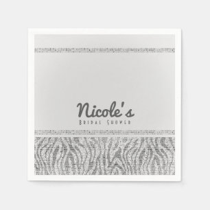 Serviette En Papier Fête Glamour Paillettes Zèbre Blanc Étincelant