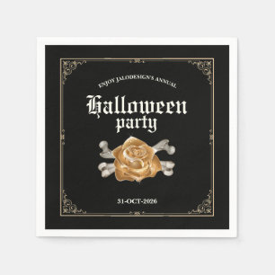 Serviette En Papier Fête Halloween Rose Dorée Noire Élégante Vintage