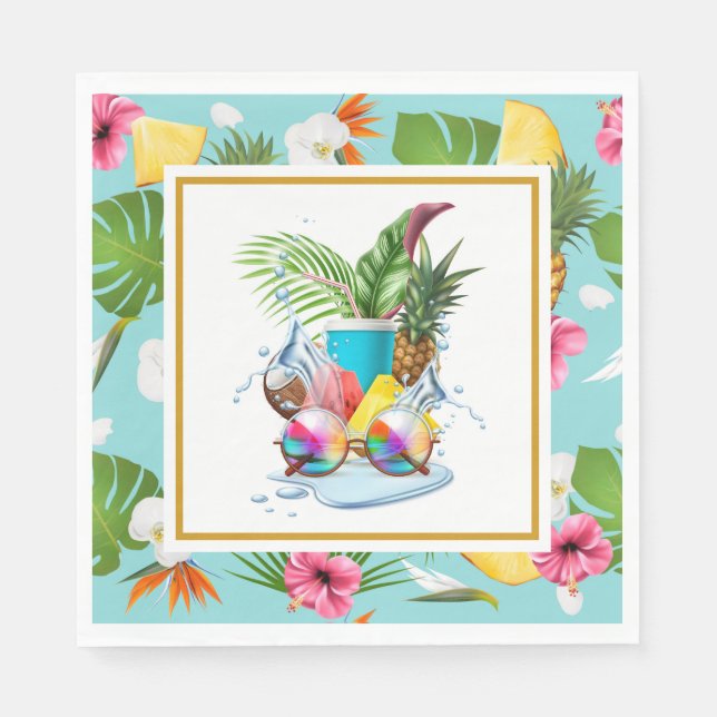 Serviette En Papier Fête Hawaïenne Luau  (Devant)