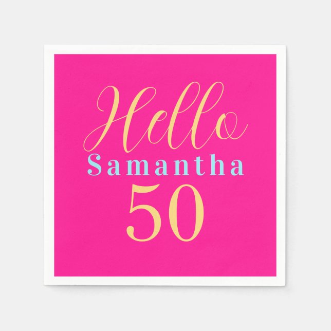 Serviette En Papier Fête Hot Pink 50e anniversaire (Devant)