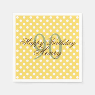 Serviette En Papier Fête jaune et blanc avec pois - Papier pour 90e an