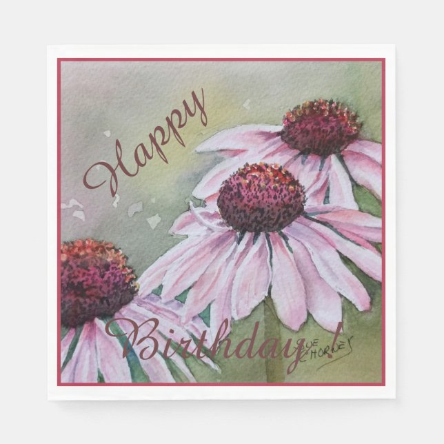 Serviette En Papier Fête Joyeuse Célébration Fleurs d'Echinacea Roses (Devant)