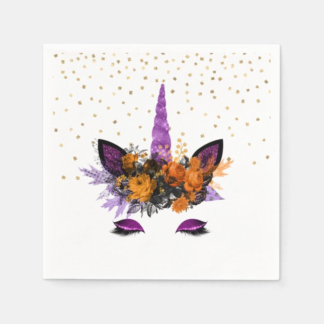 Serviette En Papier Fête Licorne Violet Pailleté Halloween (Devant)