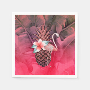 Serviette En Papier Fête luau d'ananas rose à paillettes tropicales