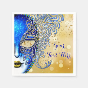 Serviette En Papier Fête masquée pour un Sweet 16 bleu royal et or