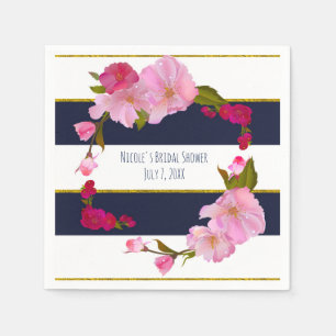 Serviette En Papier Fête Moderne Florale Chic Glam Bleu Blanc et Or