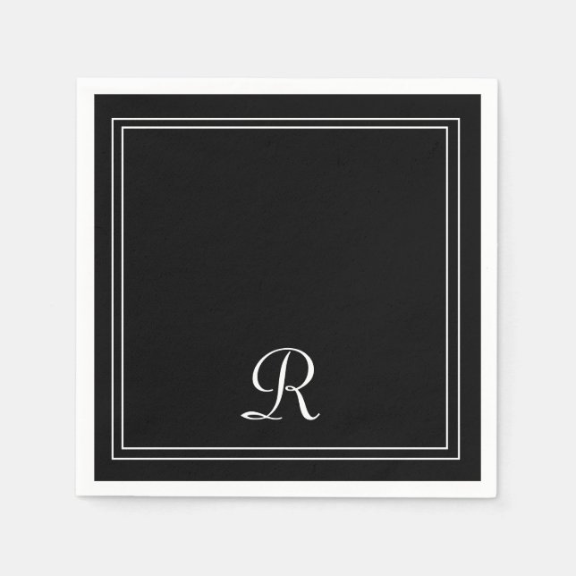 Serviette En Papier Fête Monogramme simple moderne en noir et blanc (Devant)