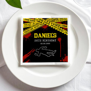 Serviette En Papier Fête Mystère du Meurtre avec bande jaune et sang