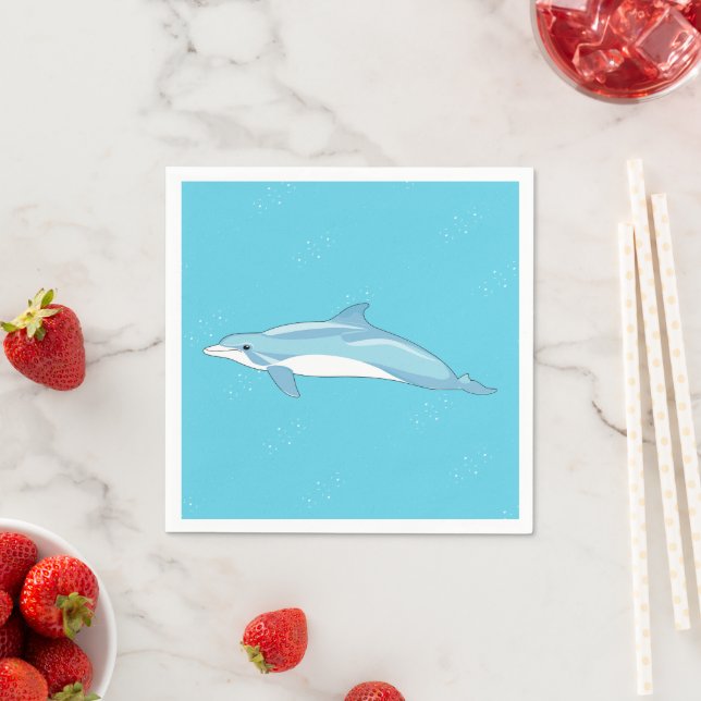 Serviette En Papier Fête Océan Dauphin Bleu (En situation)