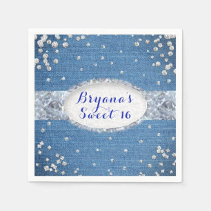 Serviette En Papier Fête Paillettes Éparpillées Denim & Diamants Glam