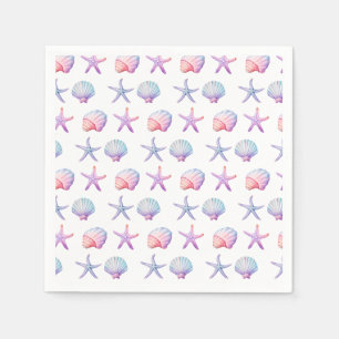 Serviette En Papier Fête Pastel Aquarelle Coquillages