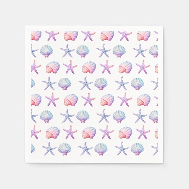 Serviette En Papier Fête Pastel Aquarelle Coquillages (Devant)
