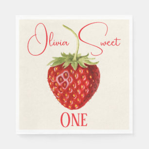 Serviette En Papier Fête personnalisée de fraise rouge vintage