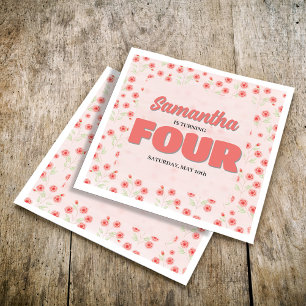 Serviette En Papier Fête personnalisée de quatrième anniversaire de fi