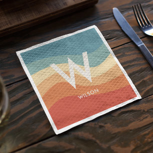 Serviette En Papier Fête Personnalisée Monogramme Rayé Rétro Ondulé