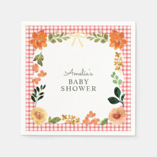Serviette En Papier Fête prénatale à carreaux floraux rouges 007