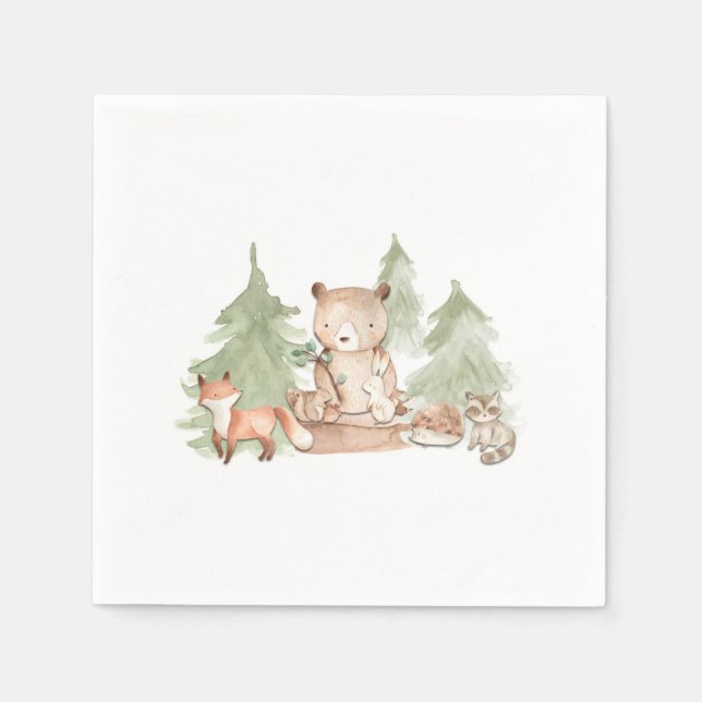 Serviette En Papier Fête Prénatale Animaux de la Forêt à l'Aquarelle (Devant)