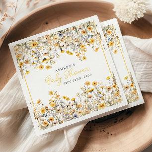 Serviette En Papier Fête Prénatale Aquarelle Bohème Fleur Jaune Sauvag