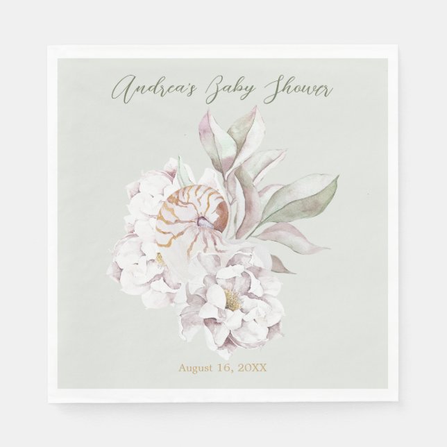 Serviette En Papier Fête Prénatale aux Coquillages et Fleurs de Style  (Devant)