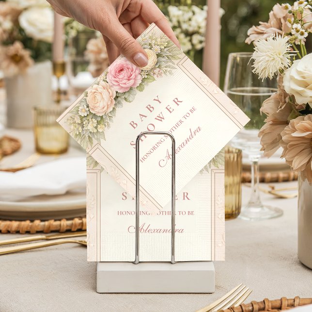 Serviette En Papier Fête Prénatale aux Ranunculus Roses et aux Joues R (Créateur téléchargé)