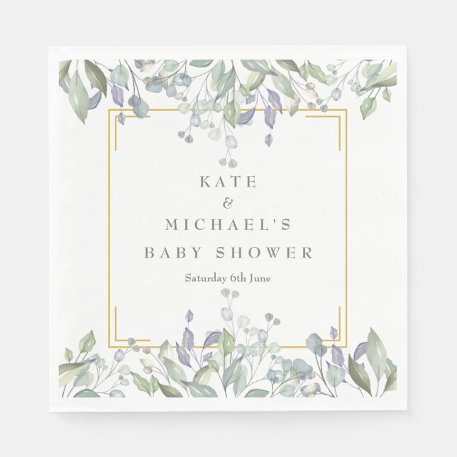 Serviette En Papier Fête prénatale/Baptême/Couple Floral Aquarelle (Devant)