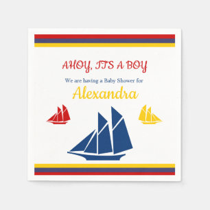 Serviette En Papier Fête Prénatale Bateau à Voile Nautique Bleu Marine