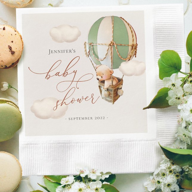 Serviette En Papier Fête Prénatale Bébé Ballon Ours Vert Genre Neutre (Créateur téléchargé)