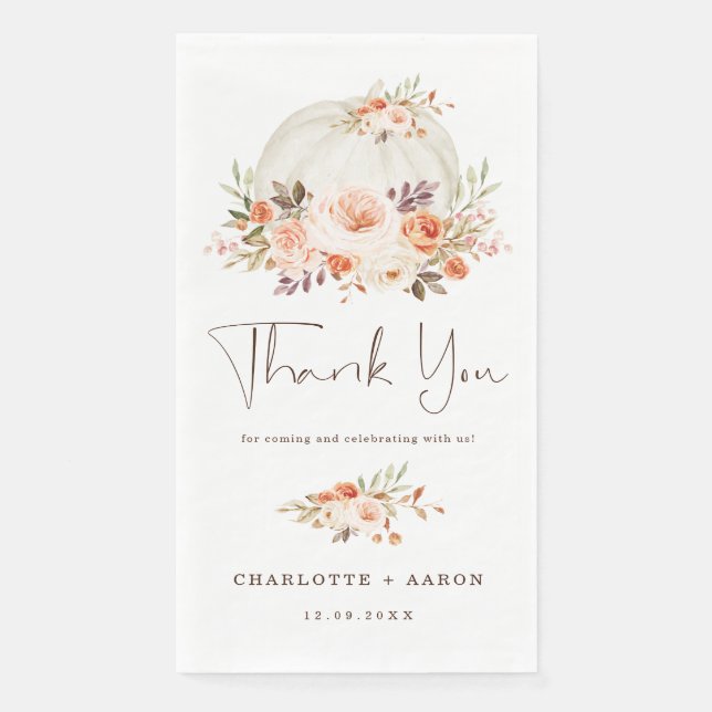 Serviette En Papier Fête Prénatale Bébé Citrouille Automne Fleurs Abri (Devant)