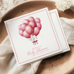 Serviette En Papier Fête Prénatale Bébé Fille Ballons Roses Aquarelle