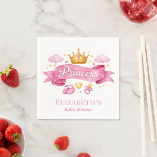 Serviette En Papier Fête Prénatale Bébé Fille Princesse Aquarelle Rose