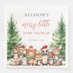 Serviette En Papier Fête Prénatale Bébé Noël Bois Hivernal Joyeux