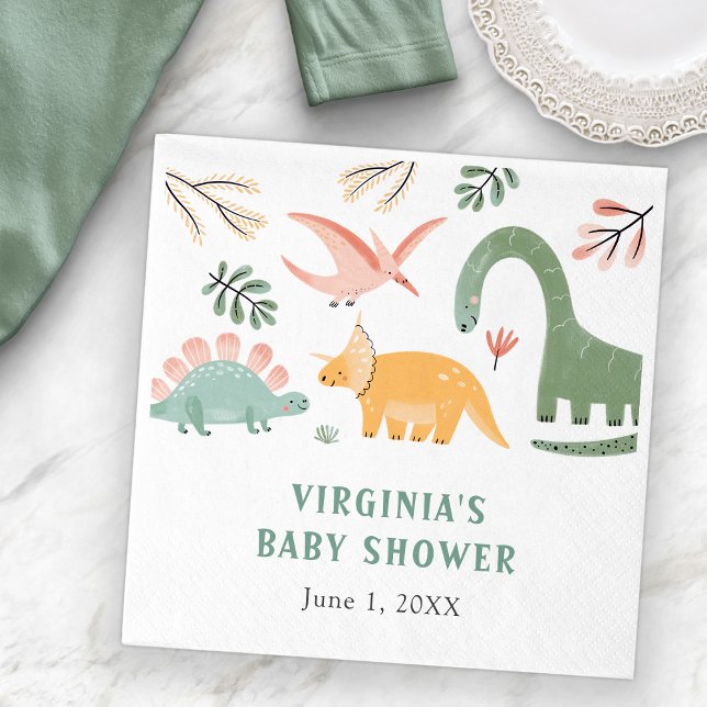 Serviette En Papier Fête Prénatale de Bébé Dinosaure (Dinosaur Baby Shower Decor Napkins by Painted Paperie
)