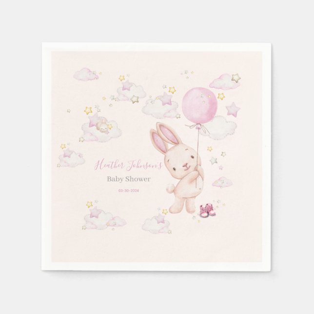 Serviette En Papier Fête Prénatale de Bébé Lapin Fille (Devant)