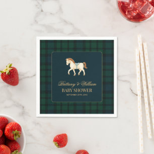 Serviette En Papier Fête Prénatale de Cheval à Carreaux Tartan Rustiqu