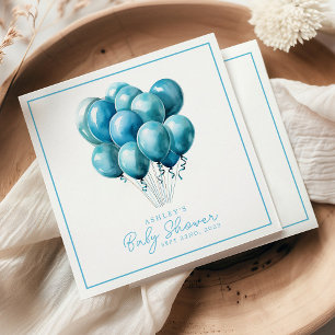 Serviette En Papier Fête Prénatale Garçon Ballons Bleus Aquarelle 