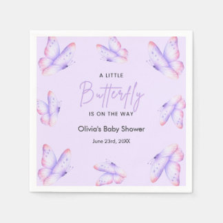 Serviette En Papier Fête Prénatale Papillon Violet Un Petit Bébé