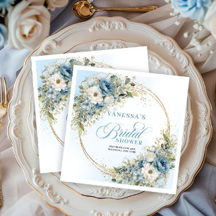 Serviette En Papier Fête prénuptiale bohème bleu floral eucalyptus or