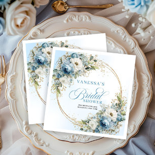 Serviette En Papier Fête prénuptiale bohème bleu floral eucalyptus or