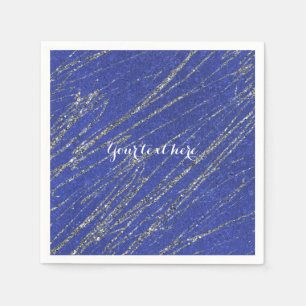 Serviette En Papier Fête Rayure Marbre Moderne Glam Bleu & Argent