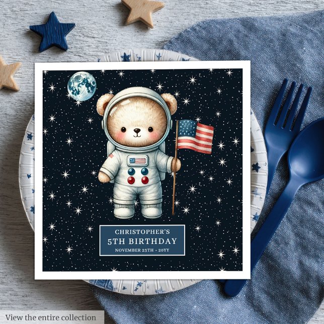 Serviette En Papier Fête spatiale de l'astronaute en peluche (Personalized Teddy Astronaut Napkins Space Party Fun)