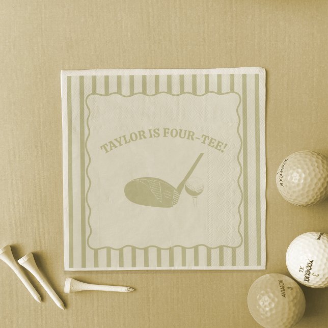 Serviette En Papier Fête sur le thème de golf avec rayures vert sauge  (Créateur téléchargé)