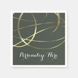 Serviette En Papier Fête sur mesure Olive Army Green & Gold Faux Foil